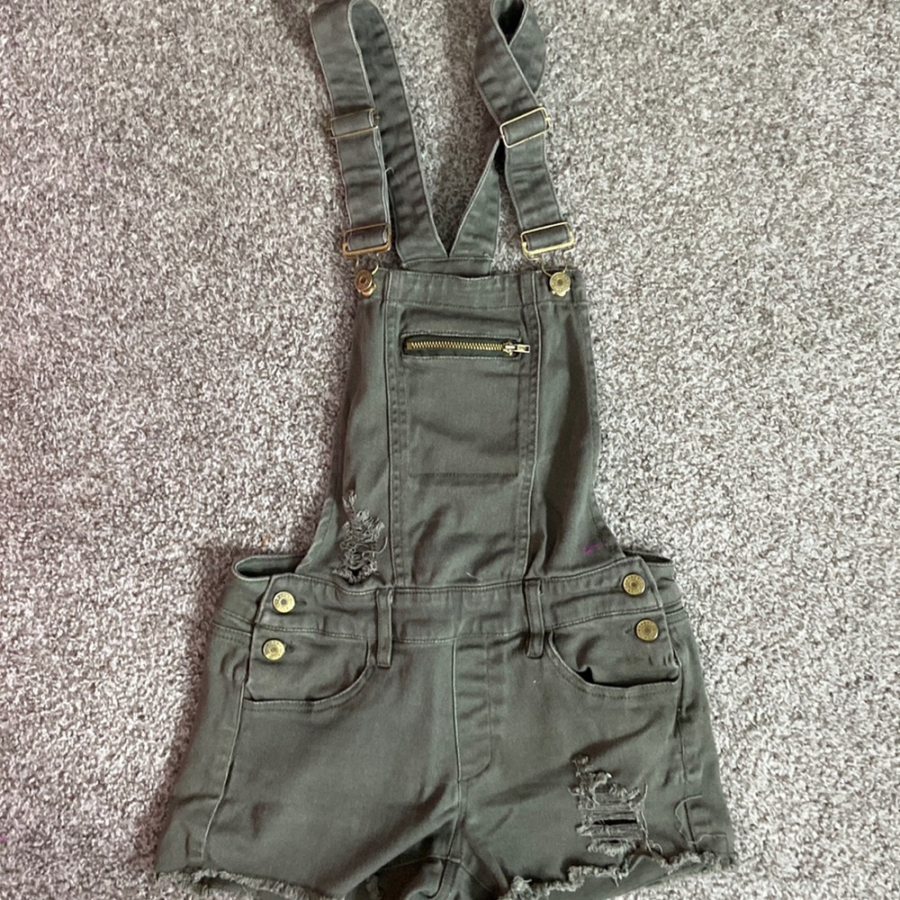 Green overall shorts